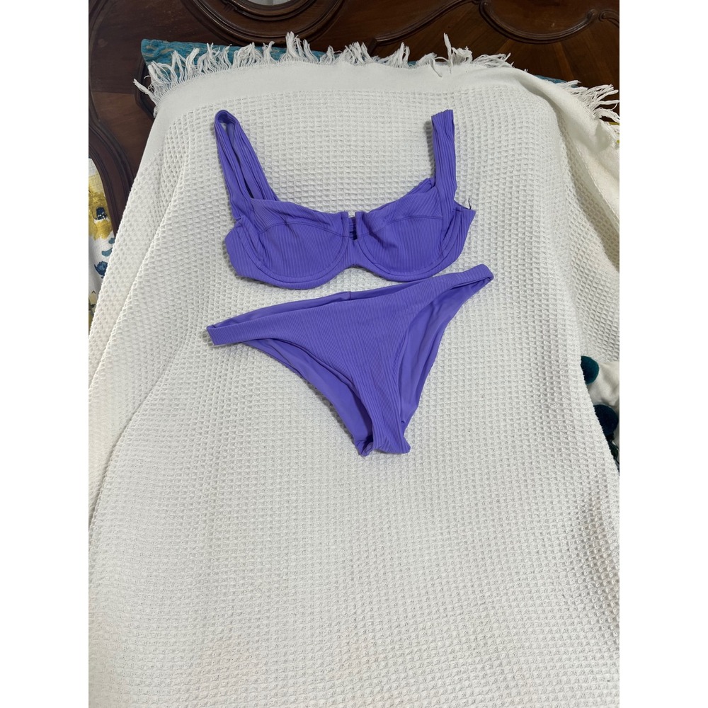 L*Space Two Piece Bikini Swimsuit Purple Ribbed Bra Top Beach Pool Med L Space - Picture 8 of 14